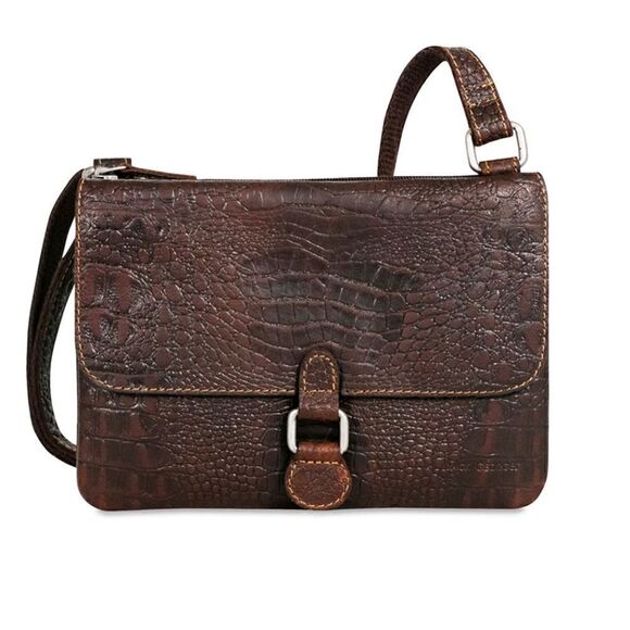 Jack Georges Hornback Croco Wallet On A String Brown Leather Crossbody Purse - Picture 1 of 12